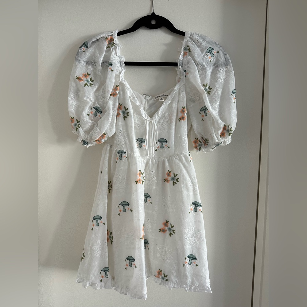 For Love & Lemons YOLONDA PUFF SLEEVE MINI DRESS IN WHITE